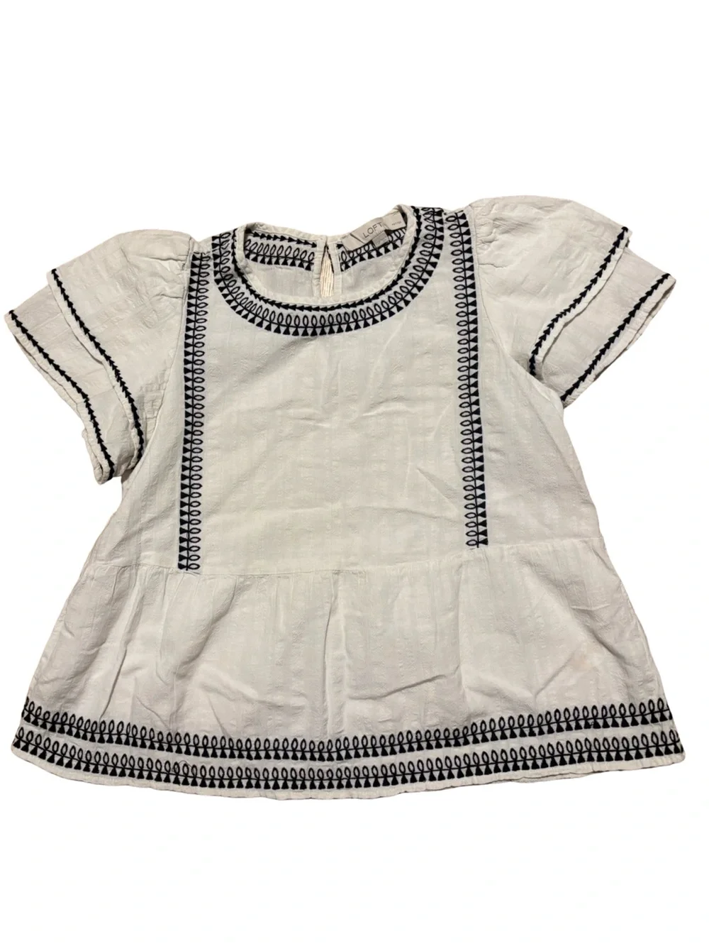 LOFT White Embroidered Cottagecore Coastal Bohemian Modern Minimalist Top XXSP